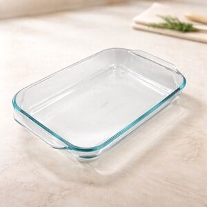 Vintage 3 QT Pyrex Clear Glass Blue Tinted Casserole Pan